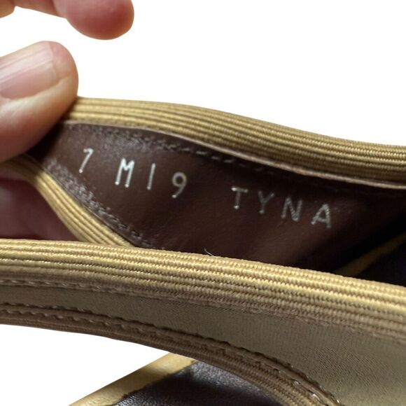 Donald J Pliner Tyna Sandal Wedge Textile Crossover Peep Toe Beige Women Size 7M - Picture 6 of 11